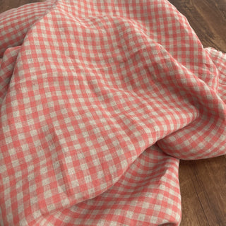 Yardblox Exclusive Made in Japan Artisan Independent Designer Gingham Pink Non-Stretch Sand Washed Linen Plain Woven DS11452 - Yardblox Fabrics