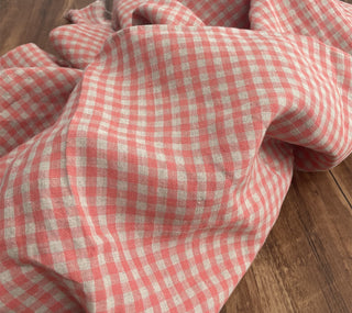 Yardblox Exclusive Made in Japan Artisan Independent Designer Gingham Pink Non-Stretch Sand Washed Linen Plain Woven DS11452 - Yardblox Fabrics