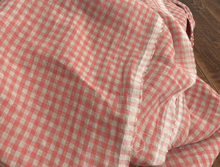 Yardblox Exclusive Made in Japan Artisan Independent Designer Gingham Pink Non-Stretch Sand Washed Linen Plain Woven DS11452