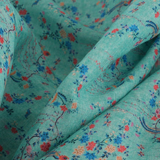 Yardblox Exclusive Made in Japan Artisan Independent Designer Floral Turquoise/Multi Color Non-Stretch Ramie Plain Woven DS11456 - Yardblox Fabrics