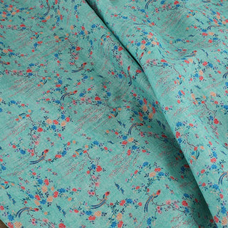 Yardblox Exclusive Made in Japan Artisan Independent Designer Floral Turquoise/Multi Color Non-Stretch Ramie Plain Woven DS11456 - Yardblox Fabrics