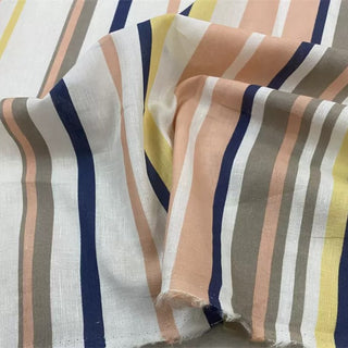 Yardblox Exclusive Made in Italy Fashion Designer Stripes Pink/White/Blue/Yellow Non-Stretch Linen Plain Woven DS12433