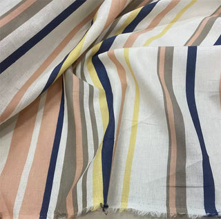 Yardblox Exclusive Made in Italy Fashion Designer Stripes Pink/White/Blue/Yellow Non-Stretch Linen Plain Woven DS12433 - Yardblox Fabrics