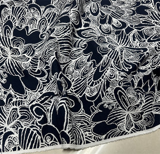 Yardblox Exclusive Made in Japan Fashion Designer Floral Black/White Non-Stretch Cotton Seersucker DS12434