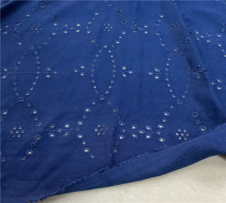 Yardblox Exclusive Made in Korea Fashion Designer Solid Blue Non-Stretch Cotton Eyelet DS12436