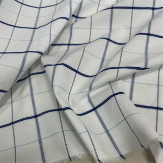 Yardblox Exclusive Made in Japan Fashion Designer Windowpane White/Blue Non-Stretch Cotton Poplin DS12438