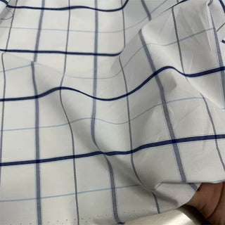 Yardblox Exclusive Made in Japan Fashion Designer Windowpane White/Blue Non-Stretch Cotton Poplin DS12438