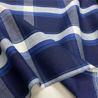 Yardblox Exclusive Made in Japan Fashion Designer Plaid/Checkered Blue/Multi Color Non-Stretch Linen Plain Woven DS12439