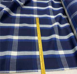 Yardblox Exclusive Made in Japan Fashion Designer Plaid/Checkered Blue/Multi Color Non-Stretch Linen Plain Woven DS12439