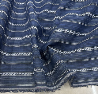 Yardblox Exclusive Made in Japan Fashion Designer Stripes Blue/Multi Color Non-Stretch Linen Plain Woven DS12440