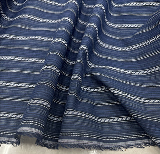 Yardblox Exclusive Made in Japan Fashion Designer Stripes Blue/Multi Color Non-Stretch Linen Plain Woven DS12440