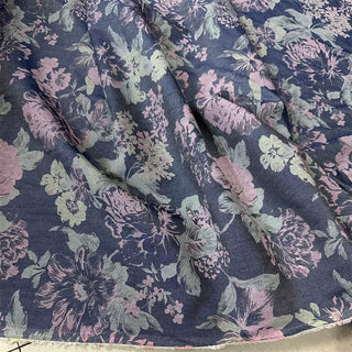 Yardblox Exclusive Made in Italy Fashion Designer Floral Blue/Gray/Pink Non-Stretch Linen Cotton Blended Plain Woven DS12441