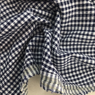 Yardblox Exclusive Made in France Fashion Designer Gingham Navy Blue/White Non-Stretch Cotton Seersucker DS12443 - Yardblox Fabrics