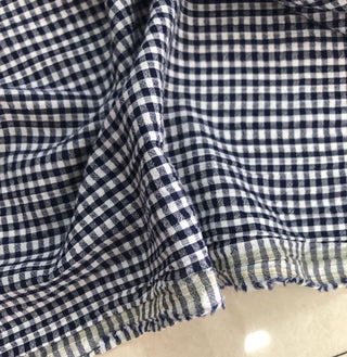 Yardblox Exclusive Made in France Fashion Designer Gingham Navy Blue/White Non-Stretch Cotton Seersucker DS12443