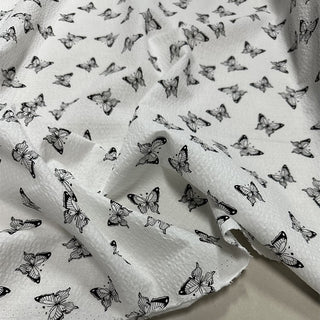 Yardblox Exclusive Made in Japan Fashion Designer Butterfly White/Black Non-Stretch Cotton Seersucker DS12444 - Yardblox Fabrics