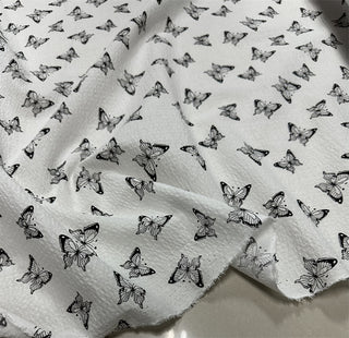 Yardblox Exclusive Made in Japan Fashion Designer Butterfly White/Black Non-Stretch Cotton Seersucker DS12444