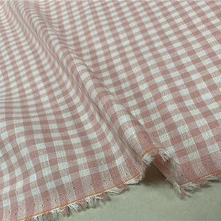 Yardblox Exclusive Made in France Fashion Designer Gingham Pink/White Non-Stretch Linen Plain Woven DS12445 - Yardblox Fabrics