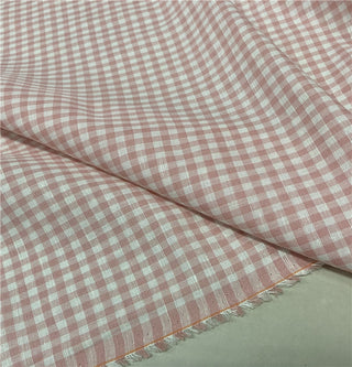 Yardblox Exclusive Made in France Fashion Designer Gingham Pink/White Non-Stretch Linen Plain Woven DS12445