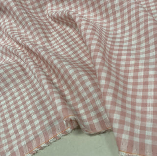 Yardblox Exclusive Made in France Fashion Designer Gingham Pink/White Non-Stretch Linen Plain Woven DS12445 - Yardblox Fabrics