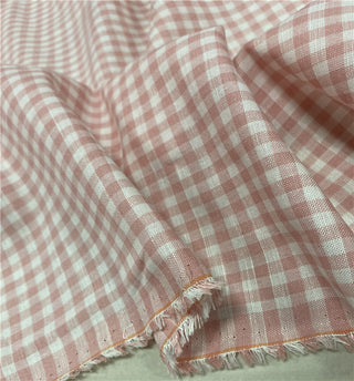 Yardblox Exclusive Made in France Fashion Designer Gingham Pink/White Non-Stretch Linen Plain Woven DS12445 - Yardblox Fabrics