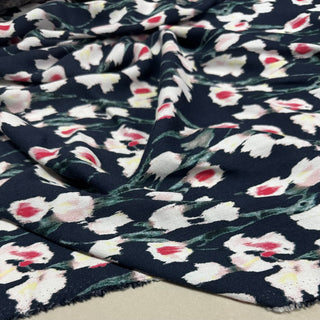 Yardblox Exclusive Made in Japan Fashion Designer Floral Navy Blue/Multi Color Non-Stretch Cotton Plain Crepe DS12449