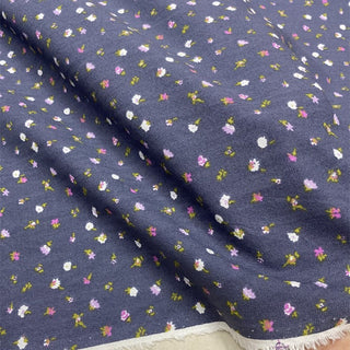 Yardblox Exclusive Made in Japan Fashion Designer Floral Blue/Multi Color Non-Stretch Sand Washed Cotton Linen Blended Plain Woven DS12451