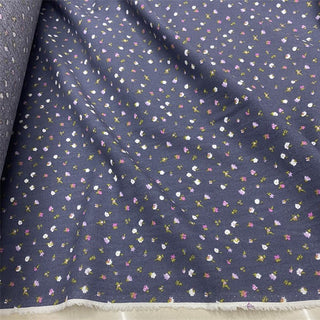 Yardblox Exclusive Made in Japan Fashion Designer Floral Blue/Multi Color Non-Stretch Sand Washed Cotton Linen Blended Plain Woven DS12451