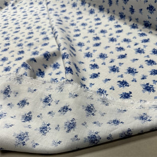 Yardblox Exclusive Made in Japan Luxury Designer Floral White/Blue Non-Stretch Linen Plain Woven DS12453