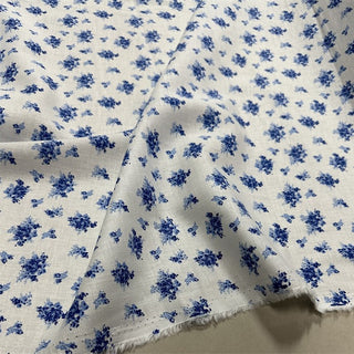 Yardblox Exclusive Made in Japan Luxury Designer Floral White/Blue Non-Stretch Linen Plain Woven DS12453