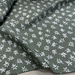 Yardblox Exclusive Made in Japan Fashion Designer Floral Green/White Non-Stretch Cotton Twill DS12454