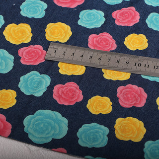 Yardblox Exclusive Made in Japan Fashion Designer Floral Blue/Multi Color Stretch Cotton Denim DS13401