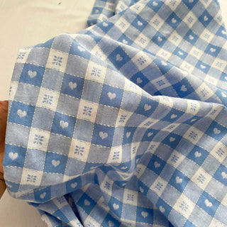 Yardblox Exclusive Made in Korea Fashion Designer Plaid/Checkered Blue/White Non-Stretch Cotton Jacquard  DS16404