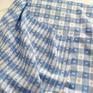 Yardblox Exclusive Made in Korea Fashion Designer Plaid/Checkered Blue/White Non-Stretch Cotton Jacquard  DS16404