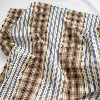 Yardblox Exclusive Made in Korea Fashion Designer Plaid/Checkered Brown/Blue/White Non-Stretch Cotton Jacquard DS16465