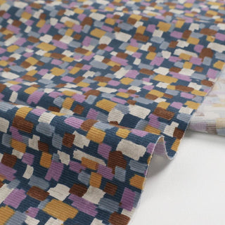 Yardblox Exclusive Made in Japan HOKKOH Geometric Blue/Purple/Multi Color Non-Stretch Cotton Pinwale Corduroy DS21421