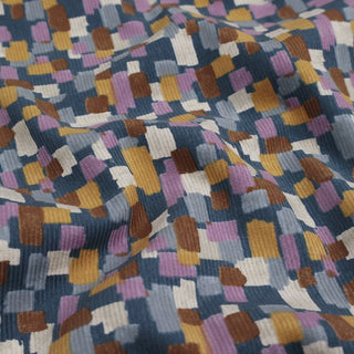 Yardblox Exclusive Made in Japan HOKKOH Geometric Blue/Purple/Multi Color Non-Stretch Cotton Pinwale Corduroy DS21421