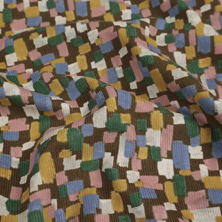 Yardblox Exclusive Made in Japan HOKKOH Geometric Brown/Green/Multi Color Non-Stretch Cotton Pinwale Corduroy DS21422