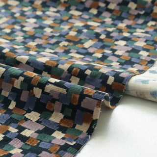 Yardblox Exclusive Made in Japan HOKKOH Geometric Blue/Multi Color Non-Stretch Cotton Pinwale Corduroy DS21424