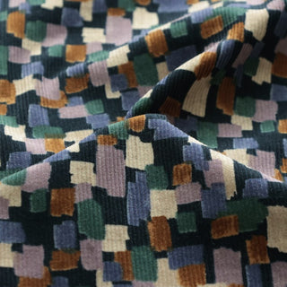 Yardblox Exclusive Made in Japan HOKKOH Geometric Blue/Multi Color Non-Stretch Cotton Pinwale Corduroy DS21424