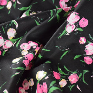 Yardblox Exclusive Made in Korea Fashion Designer Floral Black/Multi Color Non-Stretch Cotton Poplin DS22403 - Yardblox Fabrics