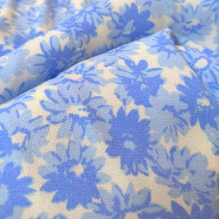 Yardblox Exclusive Reformation Floral Blue/White Non-Stretch Viscose Crepe De Chine DS23405